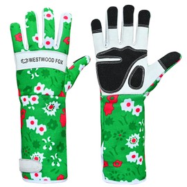 WESTWOOD FOX Leather Gardening Gloves, Long Forearm Protection, Sleeve, Thorn-Proof Work Gloves, Rose Pruning, Garden Safety, Breathable, Durable, Thick Palm Glove (Green, M)