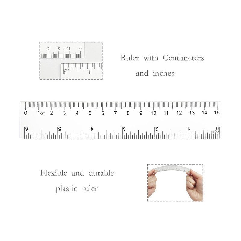 Zotemo 2 Pack 6 inch Clear Plastic Ruler, 15 cm