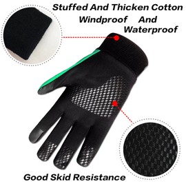 Kids Cycling Gloves Winter Full Finger Warm Touchscreen Running, Boys Girls Glove Grip Liner Thermal for School Sport Outdoor Windproof Waterproof Anti Slip (Green,L)
