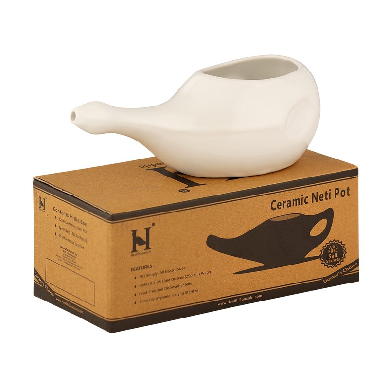 HealthGoodsIn Ceramic Neti Pot, Dishwasher Safe, for Nasal Cleansing +