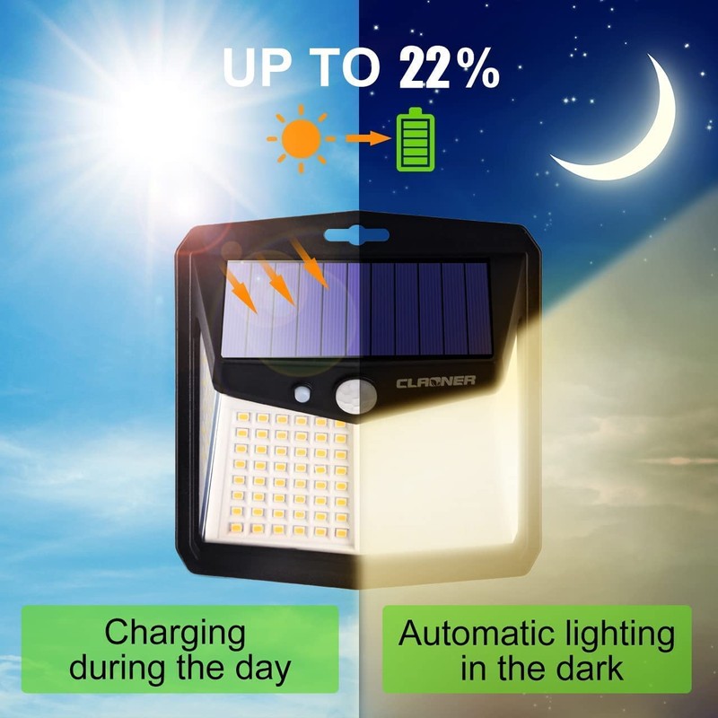 CLAONER Solar Lights Outdoor, [128 LED/4 Packs] Solar Motion Sensor