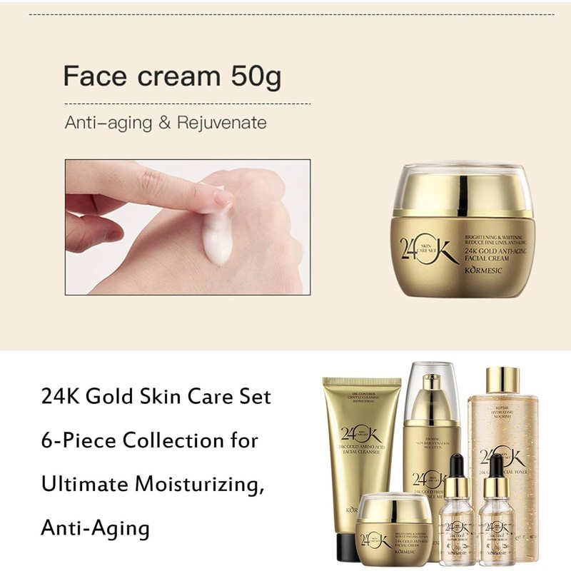 Kit Cuidado Facial 24k Pure Gold, 6 Piezas Colgeno Oro