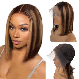 Highlight Bob Wig Human Hair Glueless Lace Front Wig Human Hair for Black Women 4/27 HD Lace Frontal Bob Wigs