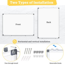 AMUSIGHT 2 Pack Double-Sided Magnetic Whiteboard, 24" x 18" Dry Erase Board, Aluminum Frame White Board for Wall, Hanging Mounting White Board Dry Erase Marker Board for Office, School, Home