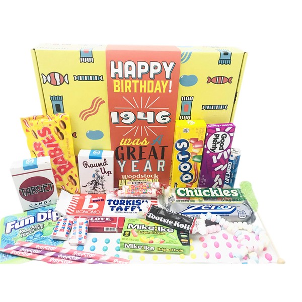 RETRO CANDY YUM ~ 1946 77th Birthday Gift Box of Nostalgic Retro Candy from Childhood for 77 Year Old Man or Woman Born 1946
