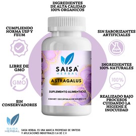 Astragalo 100% Puro 120 Cápsulas (astragalus) Saisa Herbal