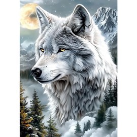 DAERLE Diamond Painting Erwachsene, Wolf, 5D DIY Diamant Painting Bilder Wolf mit Berg, Diamant Malerei Diamond Painting Runde Steine für Zuhause Dekor 30x40 cm