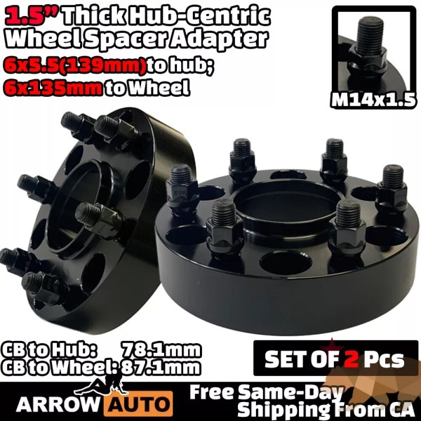 Arrow 2x 1.5" 6x5.5 to 6x135 Hub Centric Adapter Spacer
