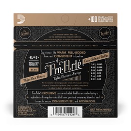 D’Addario EJ45 Pro-Arte Nylon Classical Guitar Strings, Normal Tension – Nylon Core Basses, Laser Selected Trebles - Offers Balance of Volume and Comfortable Resistance – 1 Set
