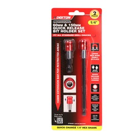 Dekton 2PC 1/4" Quick Release Bit- Fix Holder Pro - Ideal for Home, Workshop Builders| for Use with 1/4"" Drive Accessories| Knurled Sleeve for Positive Grip| Fits Directly Into Drill Chuck| Magnetic