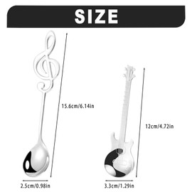 Ryvera Guitar Coffee Spoon Set, 4 Pieces Dessert Spoons, Stainless Steel Dessert Spoon Set, Tea Spoon, Guitar Coffee Spoon, Musician, Gifts, Guitars, Gift Ideas for Home, Tea, Milk, Coffee, Dessert
