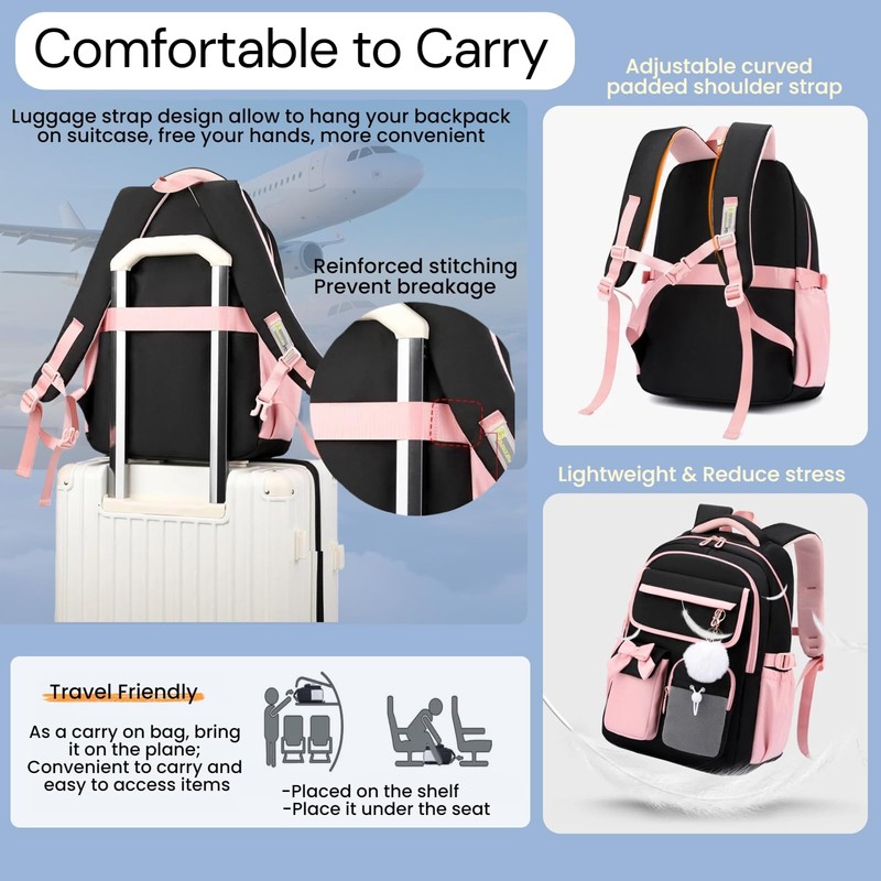 NIWEIYA Girls School Backpack with Lunch Box Pencil Case Set,