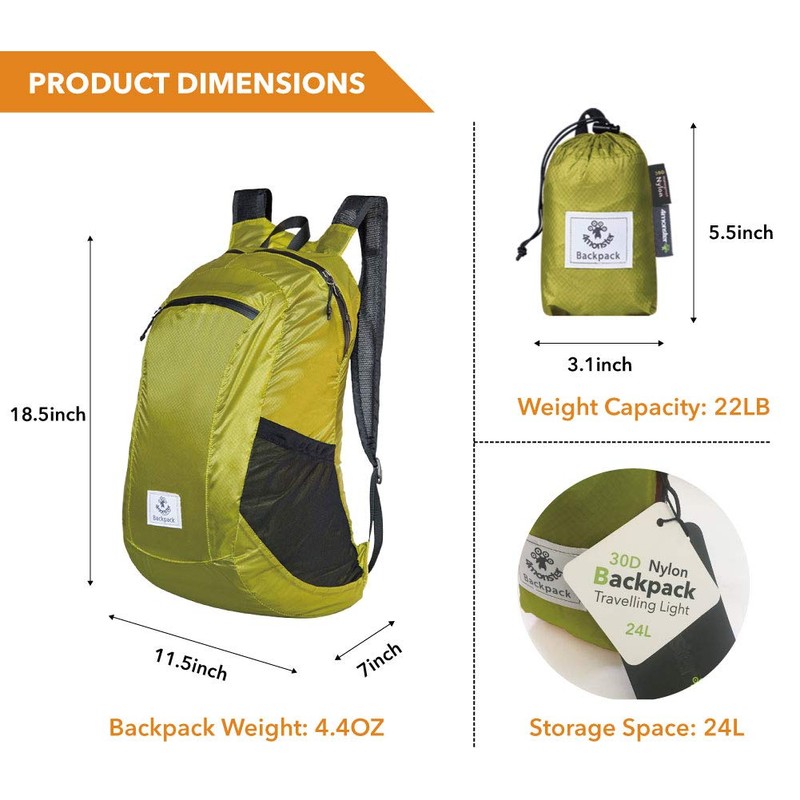 4Monster Water Resistant Foldable Backpack, Packable Hiking Daypack, Ultralight Travel