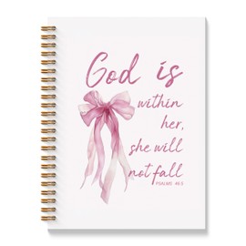 BAYOGITA Coquette Pink Bow Christian Spiral Notebooks, God is Within Her She Will Not Fall Bible Journaling Notebook, Religious Journal for Women, Church Notes Notebook, 5.5x8.3 Inches