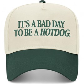 It's A Bad Day to Be A Hotdog Vintage Trucker Hat | Premium Snapback Baseball Hat for Men & Women (US, Alpha, One Size, Green/Natural)