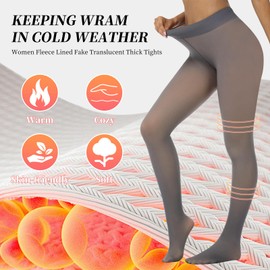 UniikStuff Women's Fleece Lined Tights,Thicken for warmth Opaque Tights T-Crotch Fake sheer Strong Tights For Winter