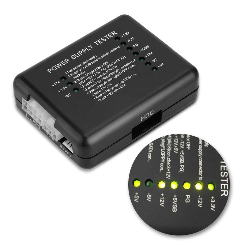 20/24-pin Power Supply Tester for ATX/SATA/HDD/FLOPPY, Black