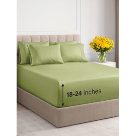 CGK Unlimited Extra Deep King Sheet Set- 6 Piece Breathable & Cooling Sheets- Hotel Luxury Bed Sheets Set- Easy Fit- Soft, Wrinkle Free & Comfy- Light Olive Green