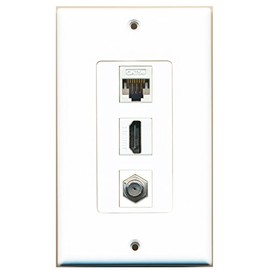 RiteAV 1 Port HDMI 1 Port Coax Cable TV- F-Type 1 Port Cat5e Ethernet White Wall Plate Oversized Jumbo MIDI