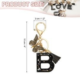 PATIKIL Alphabet Initial Letter Keychain, Resin Cute Keychains with Tassel Butterfly Letter B Pendant Charm for Women Key Purse Handbag Bag Accessories, Black
