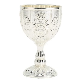 Embossed Chalice Goblet, Vintage Flower Pattern Wine Chalice Metal Wine Cup for Home Party Wedding Decoration Medieval Decor (Silver)