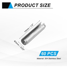sourcing map 60Pcs Slotted Split Roll Pins 3/25 Inch(3mm) Dia. 1/2 Inch(14mm) Length Steel Spring Tension Expansion Dowels for Secure Fastening, Silver