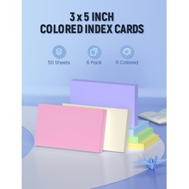 Colored Index Cards 3x5, 300 Pcs Blank Index Cards 3x5, Double-Sided Blank Flashcards, 6 Colors Note Cards 3 x 5, Heavy Bright Flash Cards for Studying, Colored Notecards for Office, School, and Home