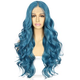 Sapphirewigs Blue Lace Front Wig Synthetic Body Wave Wigs Balayage Synthetic Lace Front Wigs Party Date Daily Wear Christmas Natural Looking Wig 26inch