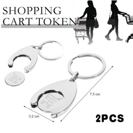 Pack of 2 Shopping Trolley Tokens, Metal Shopping Trolley Token, Key Ring, Silver Shopping Trolley Token for Partner, Mum, Dad