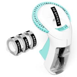 EazeID Labelling Device, 3D Embossing Device, Portable Labelling Device, Label Embossing Device with 6 Label Tapes, 3/8 Inch (9 mm) for Household, Old Style, Green, Waterproof, Oil-proof, for Home,