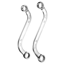 sourcing map 7/16" x 1/2" + 9/16" x 19/32" 12-Point S-Style Box Wrench Double End S-Shaped Wrench Chrome Plated Alloy Steel S Box Wrenches for Home Auto Bike Repair Machine Maintenance, Silver