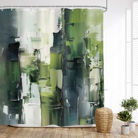 Glawry Abstract Green Shower Curtain Simple Oil Painting Dark Green Geometric Modern Contemporary Minimalist Aesthetic Bathroom 60Wx72L Inches Bath Accessories Art Home Decor Fabric 12 Pack Hook