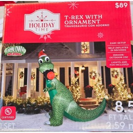 Gemmy 8.5ft Chistmas T-Rex Biting Ornament Christmas Inflatable