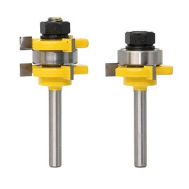 Bestgle Tongue and Groove Router Bit Set 3/4 Inch Stock 3 Teeth T Shape 1-3/8 Inch Diameter Wood Milling Cutter Woodworking Tool, 1/4 Inch Shank