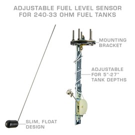 GlowShift Universal Fuel Level Sensor Sender Compatible with Aftermarket Fuel Cells, Cars & Trucks - Adjustable 5" - 27" Fuel Tank Depth - 240-33 Ohm - for Gas & Diesel Fuel