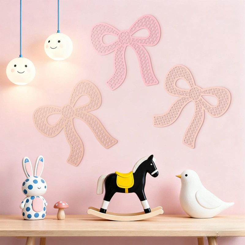 Maysing 3 Pcs Boho Bow Wall Decor Pink Bow Nursery