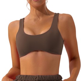 ABOCIW Sports Bras for Women Scoop Neck U Back Padded Sports Bra Medium Impact Fitness Gym Bra Yoga Bras Workout Crop Tank Top with Built in Bra Brown Medium