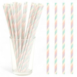 MIJOMA Paper Drinking Straws, Eco-Friendly Paper Straws for Kids Birthday, Wedding, Baby Christening, Party - Biodegradable (Green - Retro Bias Stripes, Pack of 80)