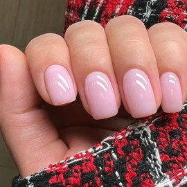 Ceboic Pack of 24 Press On Nails Short, Pure Colour Nails for Sticking Square French Fingernails Artificial Nails, Natural Acrylic Artificial Nails, Fake Nails for Women and Girls - Romantic Pink