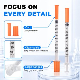 1ml Disposable Lab Syringes, 32Ga-1/4 Inch (6mm), Pack of 100