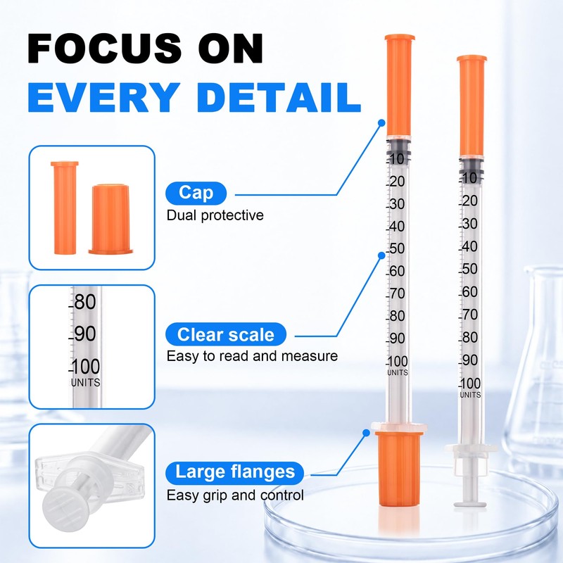 1ml Disposable Lab Syringes, 32Ga-1/4 Inch (6mm), Pack of 100