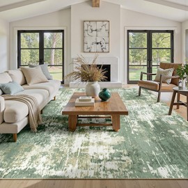 RELEANY Washable Area Rugs 5'x7' Non-Slip Modern Abstract Soft for Living Room Entryway Bedroom Nursery, Print Pattern, Light Green/Yellow