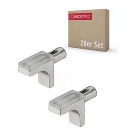 Gedotec Glass Shelf Support 5 mm Shelf Support Wooden Shelf Support - H9637 | Furniture Shelf Support for Inserting | Nickel-Plated Steel - Plastic Transparent | Pack of 20 - Shelf Pins for Drilling