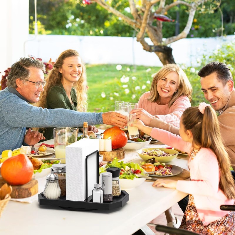FODIENS Napkin Holder for Table, Rotating Napkin Dispenser with Salt