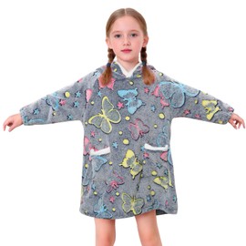 Redair Kids Blanket Hoodie Girls Butterfly Oversized Blanket Sweater Toddler Soft Cute Hooded Sweatshirts with Pocket 2t 3t 4t 5t 6t Birthday Gifts