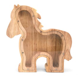 Wooden Snake Dragon Horse Piggy Bank, 2025 Year of The Snake Zodiac Money Box, Clear View Acrylic Window, Handcrafted Money Jar for Home Decor & Birthday Gifts (Horse)