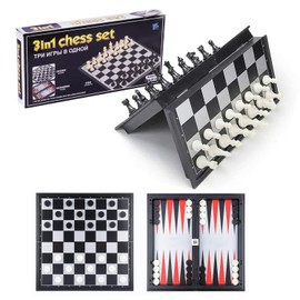 TIME4BUY Juego de Mesa 3 en 1 con Ajedrez Magnético, Checkers y Backgammon, Ajedrez Plegable con Tablero de Chess, Juego de Ajedrez Portatil y...     
