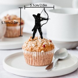 18pcs Black Glitter Silhouette Dessert Cupcake Topper Cheer to Archery Sport Theme Decor Supplies Men Women Happy Birthday Party Decorations