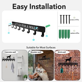 mymai Key Rack with 7 Hooks Wall Mount for Pet Supplies and Keys 2025 Wall Hooks for Dog Leads and Collars, Black