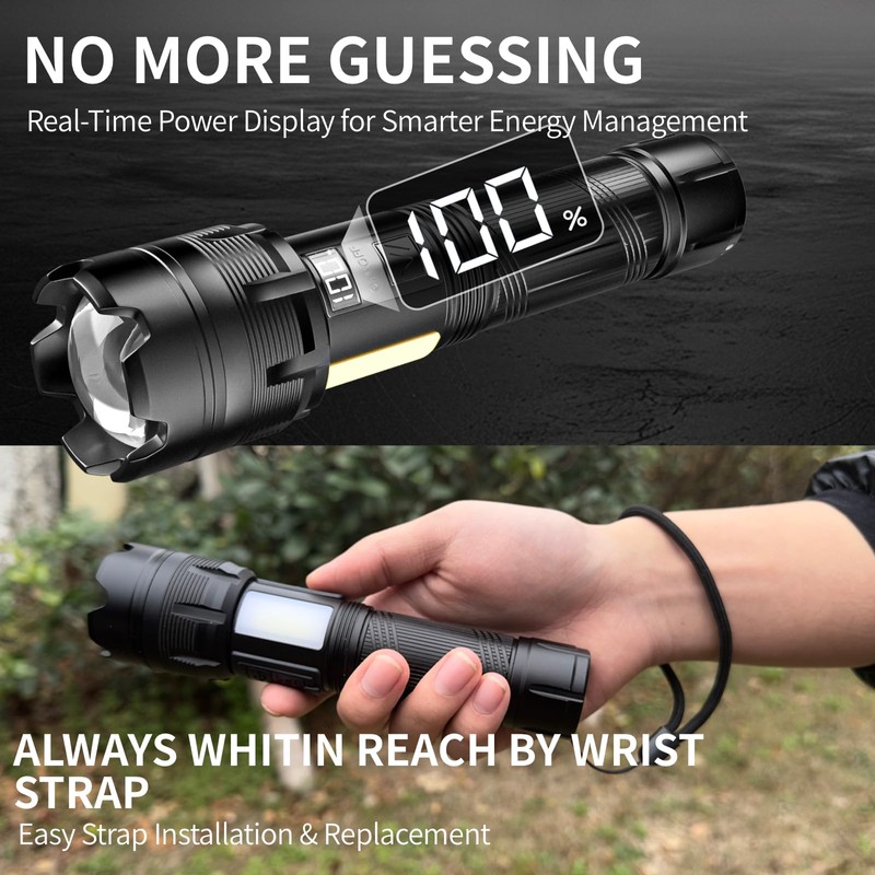 WARSUN Multi-Function Zoom Flashlight - Aluminum, Long Range Beam, USB-C